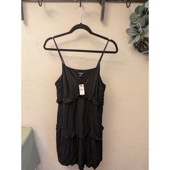 Express Dresses & Skirts - EXPRESS Black Ruffle Tiered Spaghetti‎ Strap V Neck Mini Dress Size M